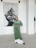 Apple green plush velour long tunic with skirt,  winter hijab dress