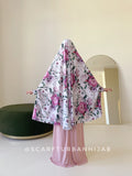 Bright white khimar with rose print, elegant jilbab