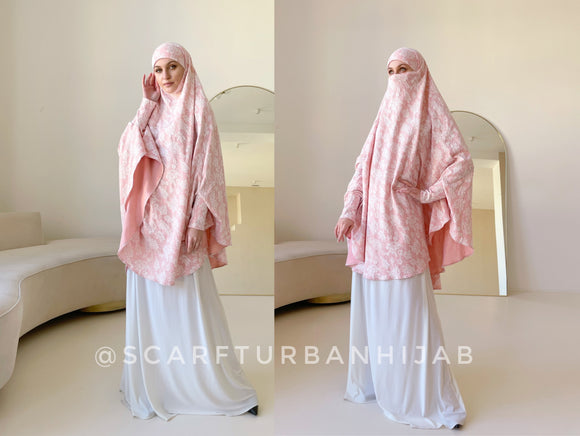 Pink and white khimar  transformer to niqab
