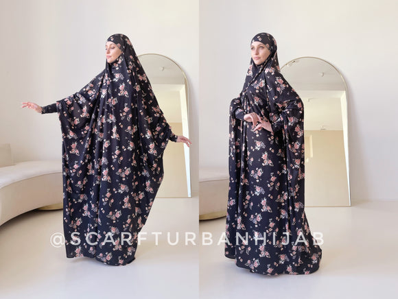 Black Hijab with Floral Print