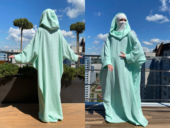 Mint fee size cotton maxi dress with hood