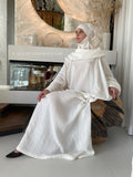 Ivory free size cotton maxi dress with hood