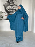 Turquoise suede khimar suit with skirt