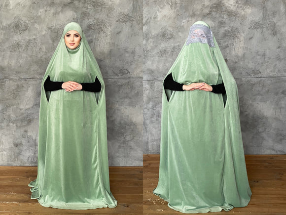 Warm apple green Afghan burqa cape