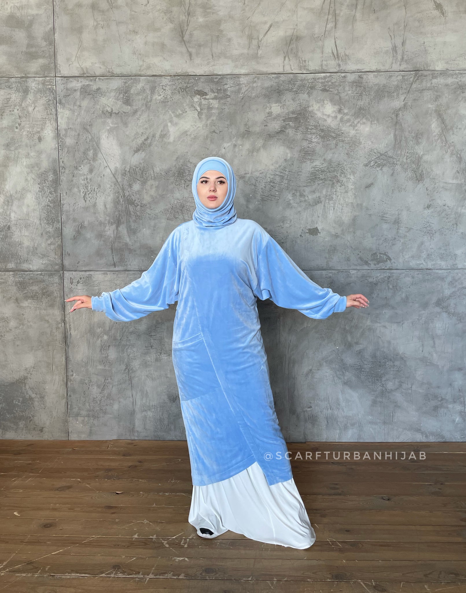 Sky blue plush velour long tunic with skirt, winter hijab dress ScarfTurbanHijab Sky blue plush velour long tunic with skirt, winter hijab dress ScarfTurbanHijab