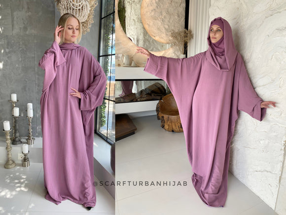 Pink free size crepe maxi dress with hood