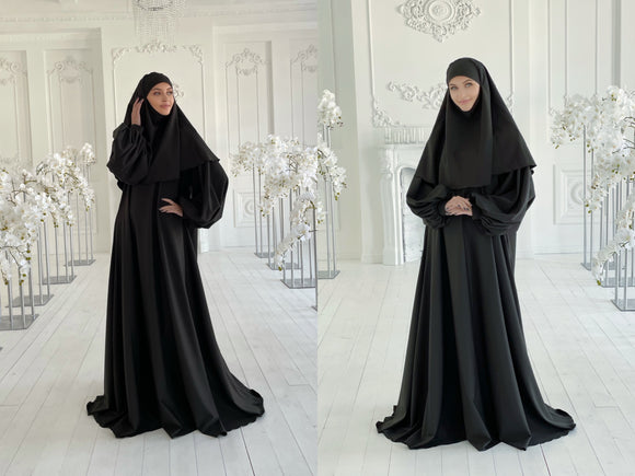 Elegant black maxi dress with khimar