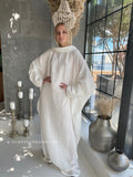 Ivory free size cotton maxi dress with hood