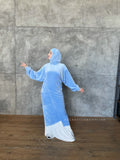 Sky blue plush velour long tunic with skirt,  winter hijab dress